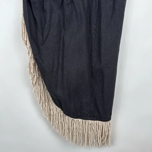 JBQ Just Be Queen Mallorca Linen Fringe Trim Skirt in Black Size Large - Picture 9 of 11